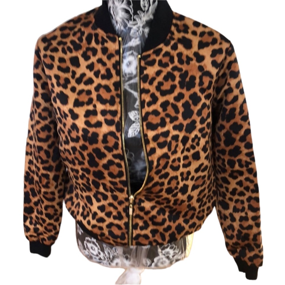 IMAN Leopard Print Bomber Jacket